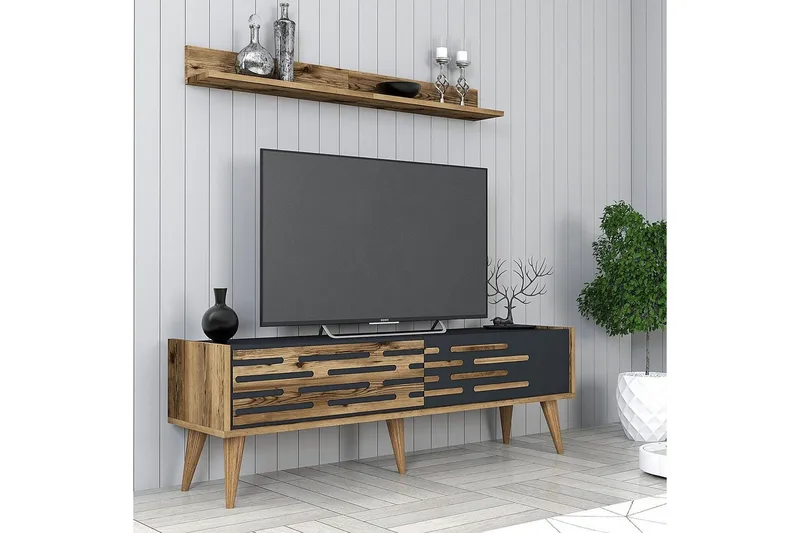 Valensiya TV-møbelsæt 140x45 cm - Valnød/Antracit - Møbler - TV borde & mediemøbler - Tv-møbelsæt