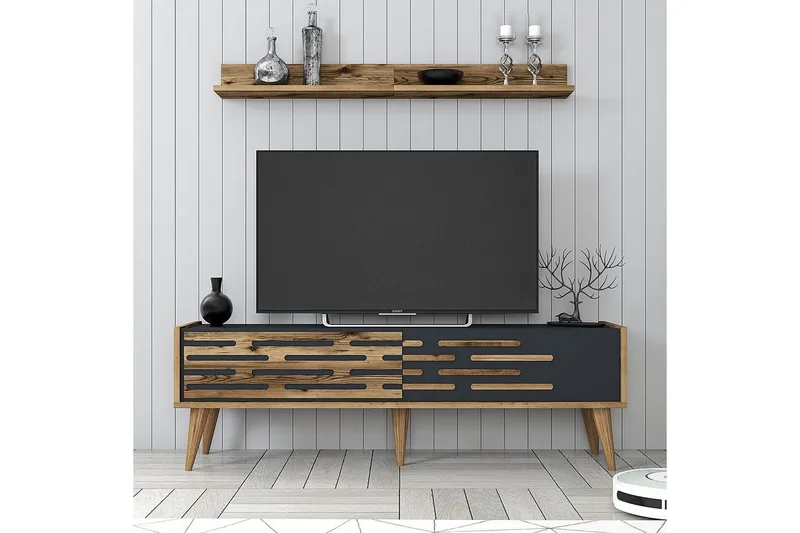 Valensiya TV-møbelsæt 140x45 cm - Valnød/Antracit - Møbler - TV borde & mediemøbler - Tv-møbelsæt