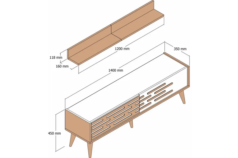Valensiya TV-møbelsæt 140x45 cm - Valnød/Hvid/Marmor - Møbler - TV borde & mediemøbler - Tv-møbelsæt