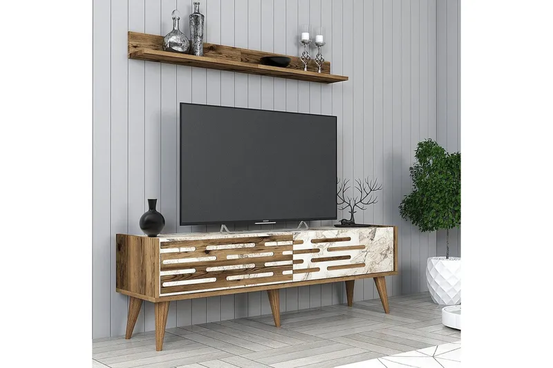 Valensiya TV-møbelsæt 140x45 cm - Valnød/Hvid/Marmor - Møbler - TV borde & mediemøbler - Tv-møbelsæt
