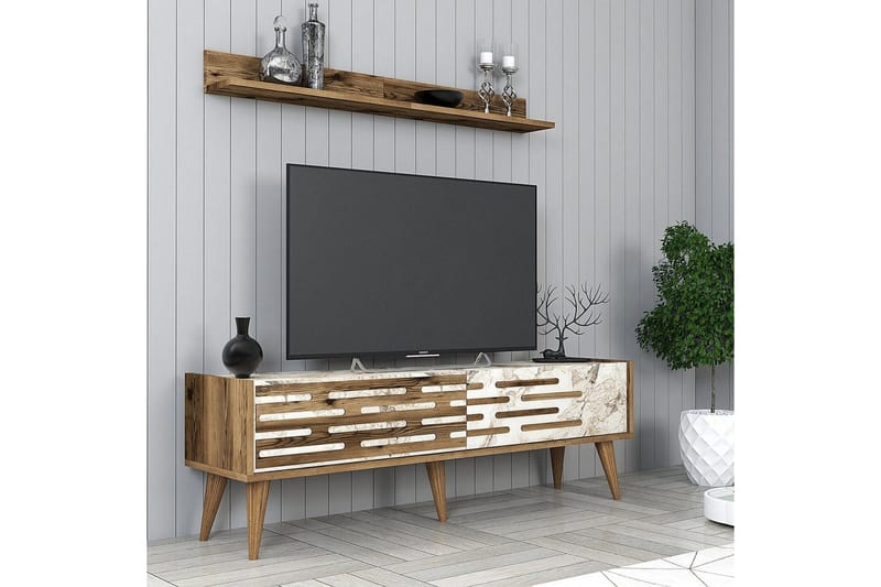 Valensiya TV-møbelsæt 140x45 cm - Valnød/Hvid/Marmor - Møbler - TV borde & mediemøbler - Tv-møbelsæt
