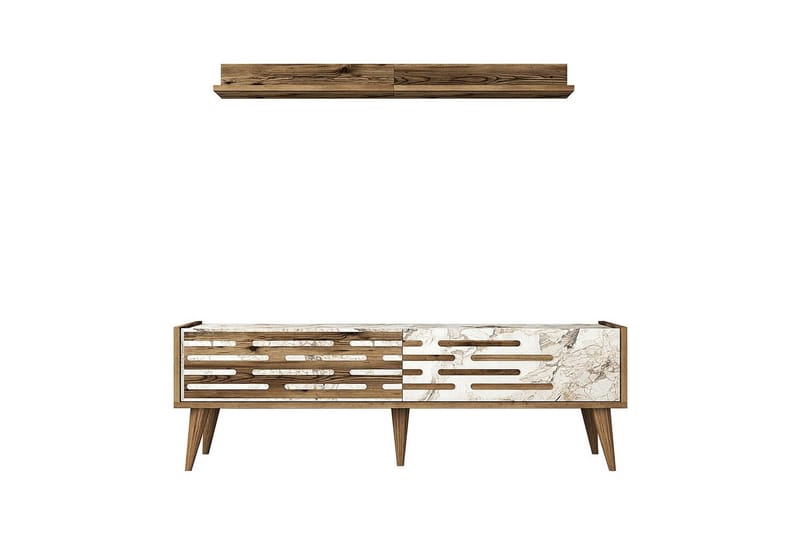 Valensiya TV-møbelsæt 140x45 cm - Valnød/Hvid/Marmor - Møbler - TV borde & mediemøbler - Tv-møbelsæt