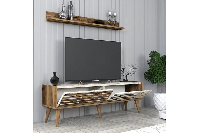 Valensiya TV-møbelsæt 140x45 cm - Valnød/Hvid/Marmor - Møbler - TV borde & mediemøbler - Tv-møbelsæt