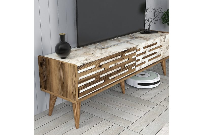 Valensiya TV-møbelsæt 140x45 cm - Valnød/Hvid/Marmor - Møbler - TV borde & mediemøbler - Tv-møbelsæt