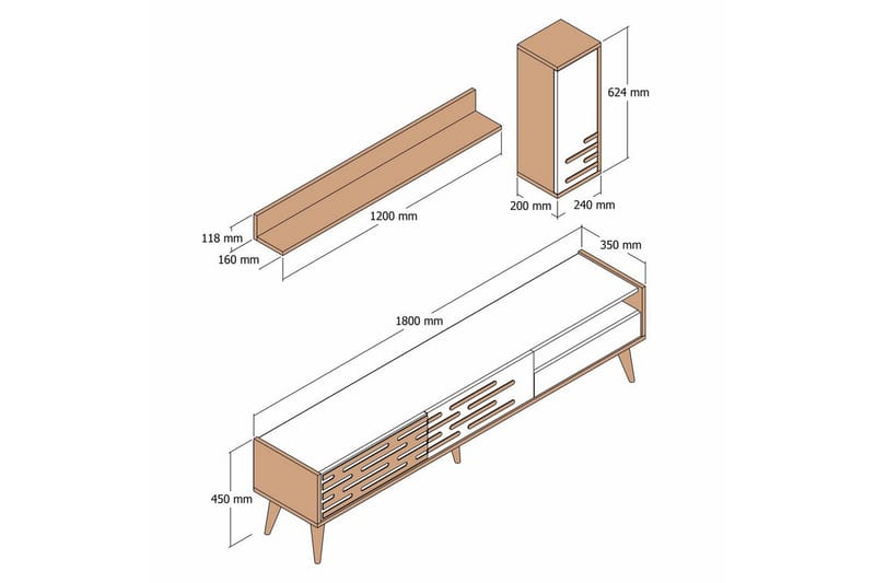 Valensiya TV-skab 180 cm - Valnød/Sort/Marmor - Møbler - TV borde & mediemøbler - TV-skab
