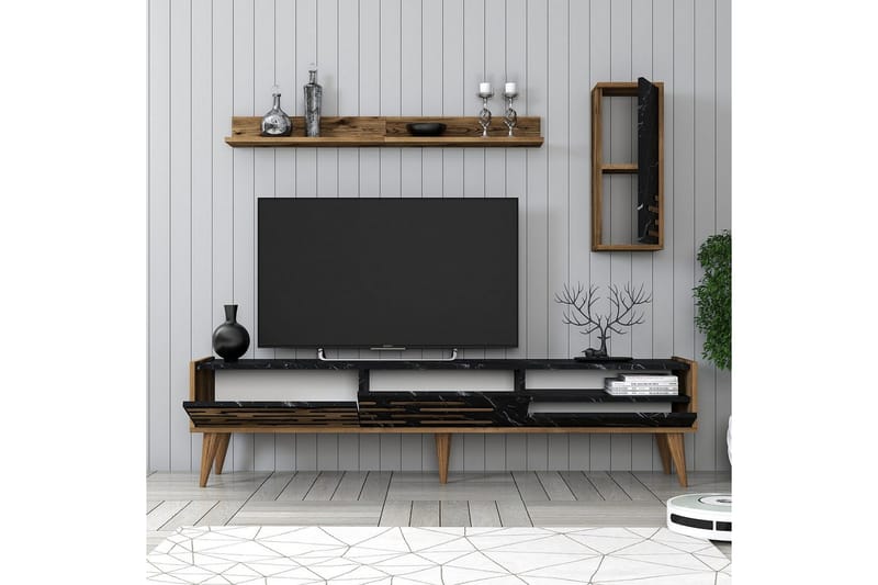 Valensiya TV-skab 180 cm - Valnød/Sort/Marmor - Møbler - TV borde & mediemøbler - TV-skab