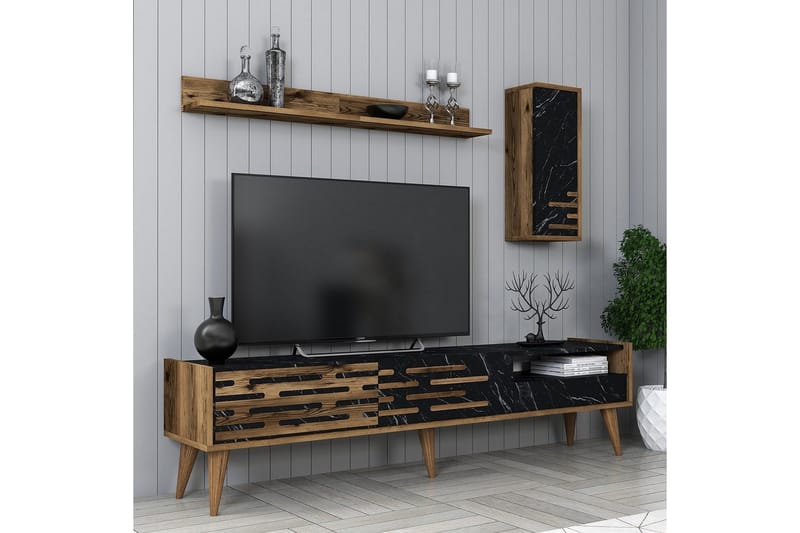 Valensiya TV-skab 180 cm - Valnød/Sort/Marmor - Møbler - TV borde & mediemøbler - TV-skab