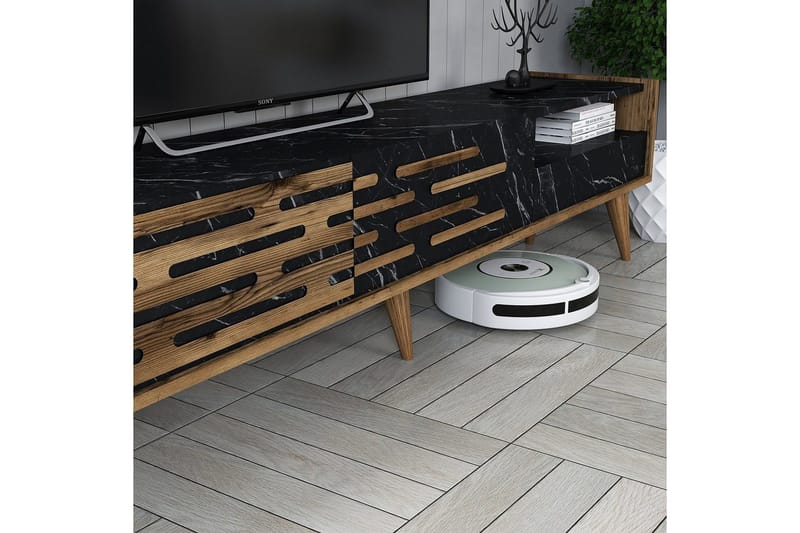 Valensiya TV-skab 180 cm - Valnød/Sort/Marmor - Møbler - TV borde & mediemøbler - TV-skab