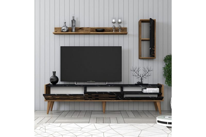 Valensiya TV-skab 180 cm - Valnød/Sort/Marmor - Møbler - TV borde & mediemøbler - Tv-møbelsæt