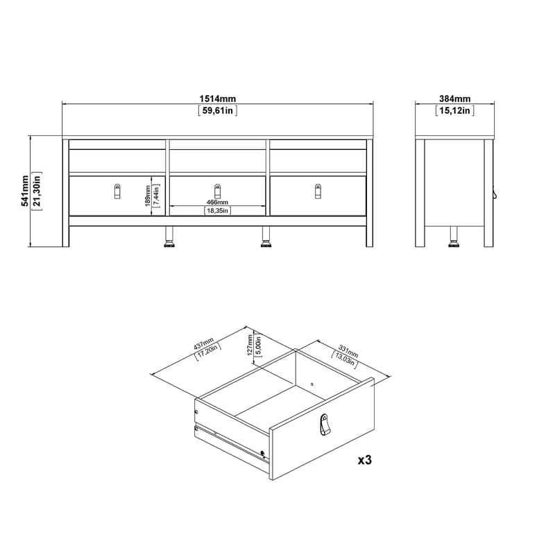 Vallvidera TV-bænk med 3 skuffer 151 cm - Møbler - TV borde & mediemøbler - TV-borde