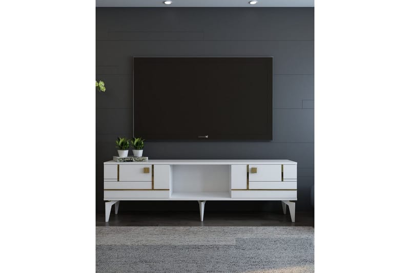 Varno TV-bænk 150 cm - Hvid/Guld - Møbler - TV borde & mediemøbler - TV-borde
