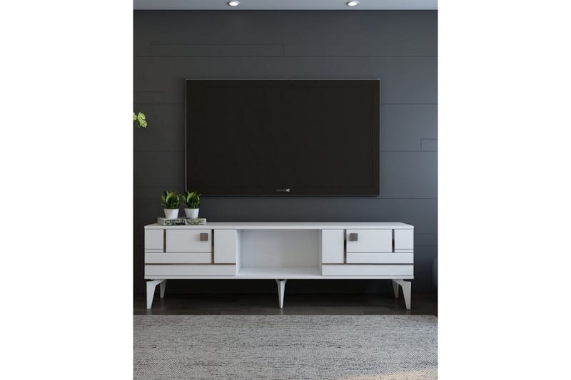 Varno TV-bænk 150 cm - Hvid/Sølv - Møbler - TV borde & mediemøbler - TV-borde
