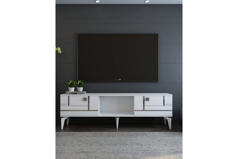 Varno TV-bænk 150 cm - Hvid/Sølv - Møbler - TV borde & mediemøbler - TV-borde