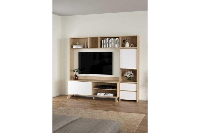 Varun TV-skab 209 cm - Hvid/Natur - Møbler - TV borde & mediemøbler - TV-skab