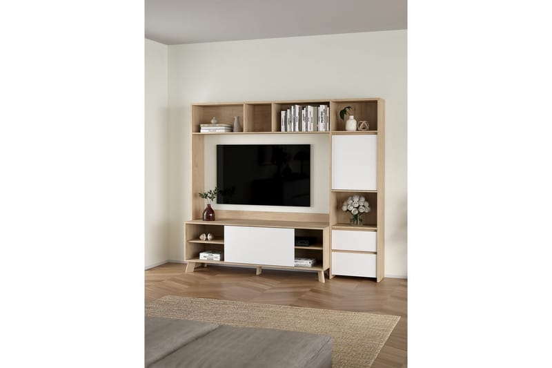 Varun TV-skab 209 cm - Hvid/Natur - Møbler - TV borde & mediemøbler - TV-skab
