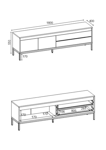 Velar TV-bænk 180x55x40 cm - Antracit/Wood Black/Black - Møbler - TV borde & mediemøbler - TV-borde
