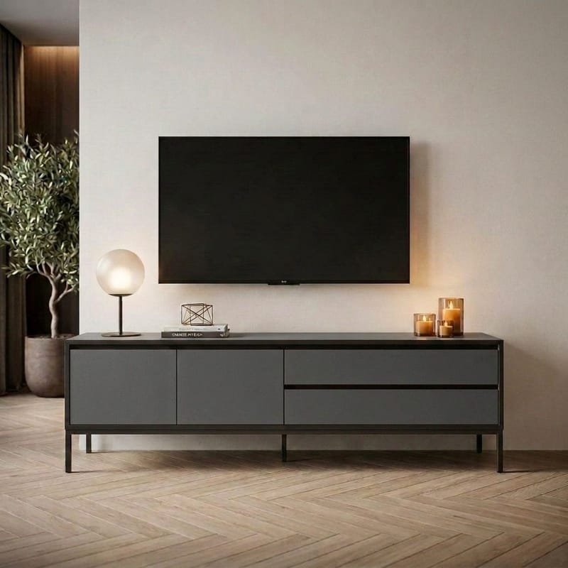 Velar TV-bænk 180x55x40 cm - Antracit/Wood Black/Black - Møbler - TV borde & mediemøbler - TV-borde