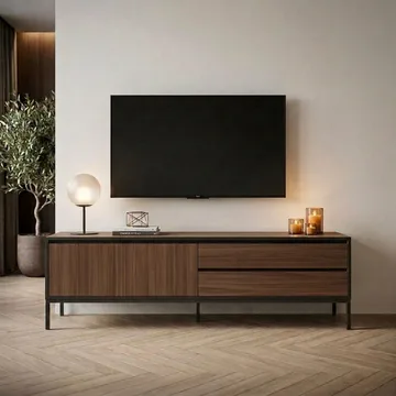 Velar TV-bænk 180x55x40 cm - Milano Walnut, Wood Black, Black - Møbler - TV borde & mediemøbler - TV-borde