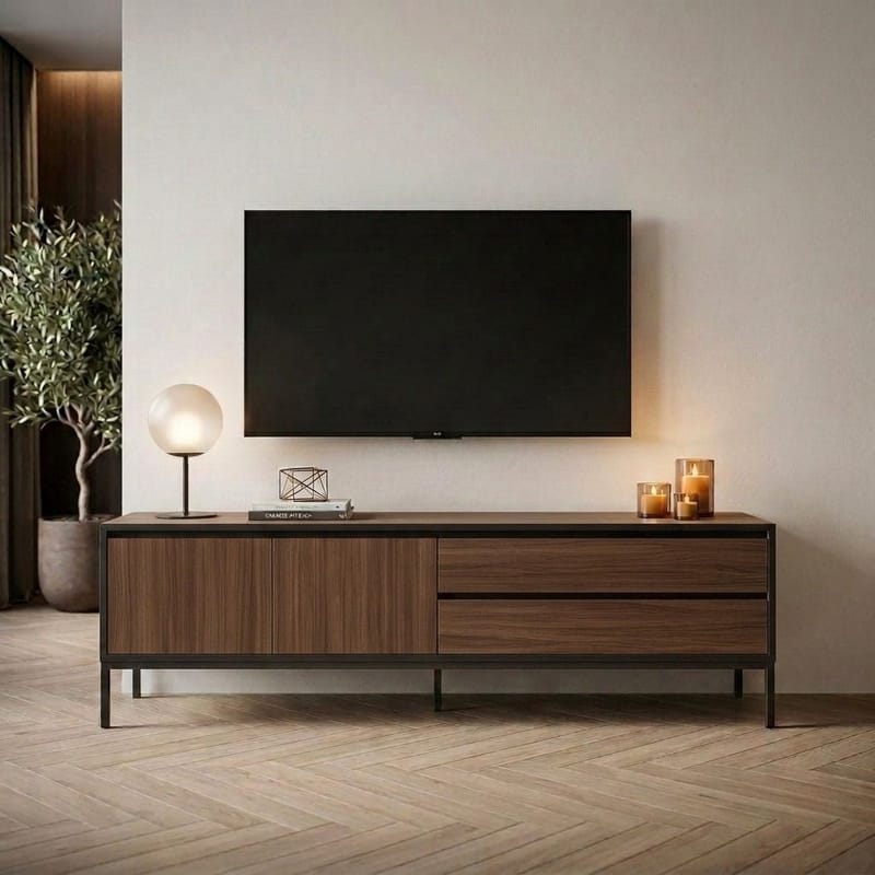Velar TV-bænk 180x55x40 cm - Milano Walnut, Wood Black, Black - Møbler - TV borde & mediemøbler - TV-borde