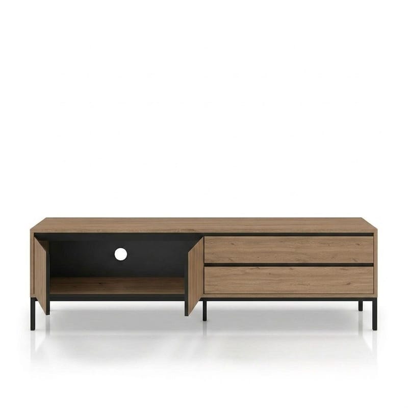 Velar TV-bænk 180x55x40 cm - naturlig eg, træsort, sort, sort - Møbler - TV borde & mediemøbler - TV-borde