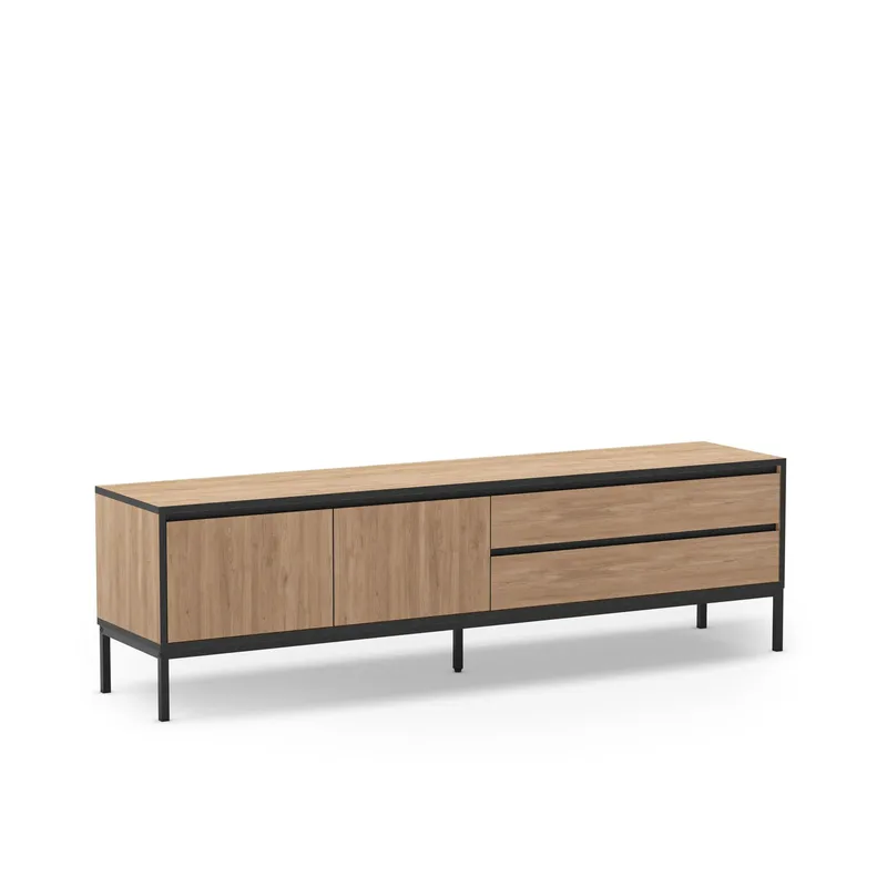 Velar TV-bænk 180x55x40 cm, naturlig eg, træsort, sort, sort