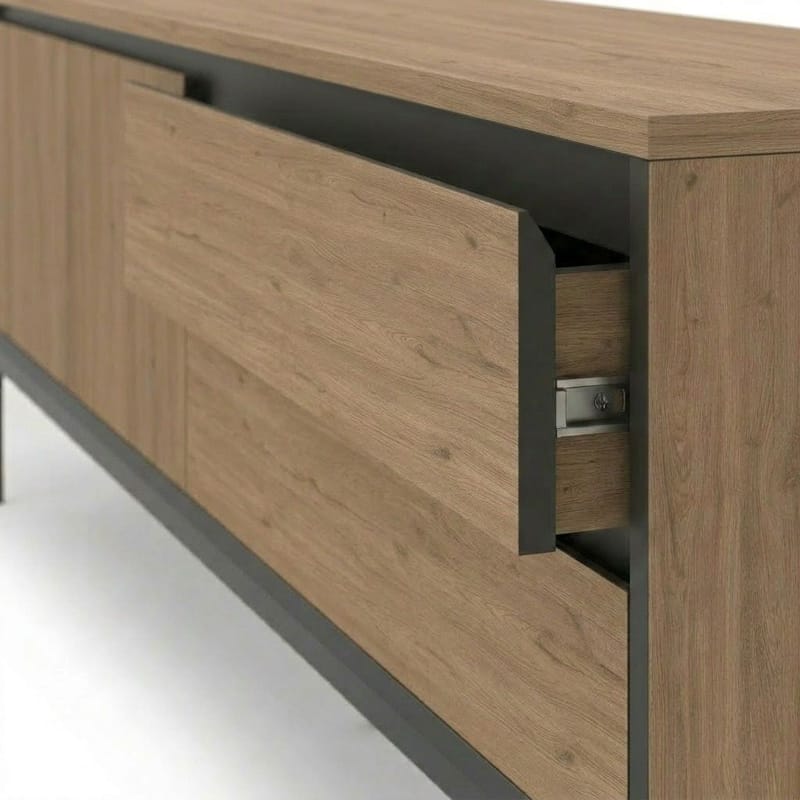Velar TV-bænk 180x55x40 cm - naturlig eg, træsort, sort, sort - Møbler - TV borde & mediemøbler - TV-borde