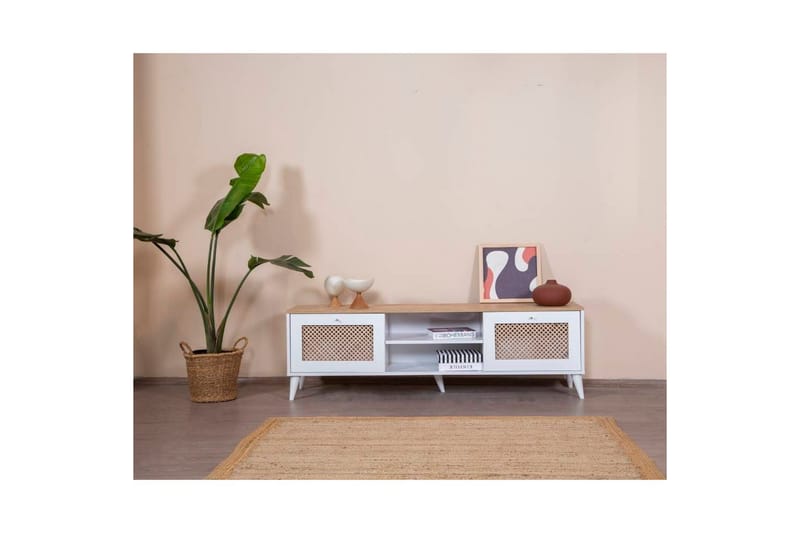 Velin TV-bænk 55 cm - Mellemfarvet træ/Hvid - Møbler - TV borde & mediemøbler - TV-borde