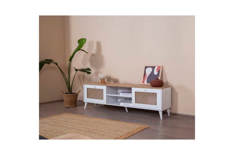 Velin TV-bænk 55 cm - Mellemfarvet træ/Hvid - Møbler - TV borde & mediemøbler - TV-borde