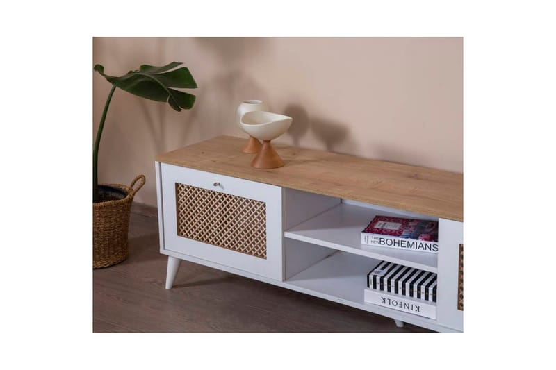 Velin TV-bænk 55 cm - Mellemfarvet træ/Hvid - Møbler - TV borde & mediemøbler - TV-borde