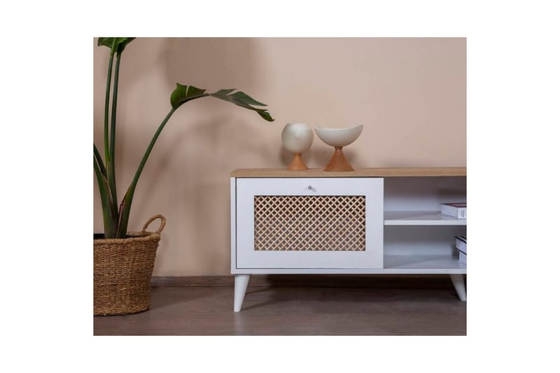 Velin TV-bænk 55 cm - Mellemfarvet træ/Hvid - Møbler - TV borde & mediemøbler - TV-borde