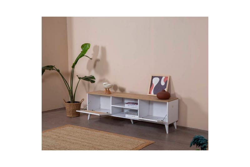 Velin TV-bænk 55 cm - Mellemfarvet træ/Hvid - Møbler - TV borde & mediemøbler - TV-borde