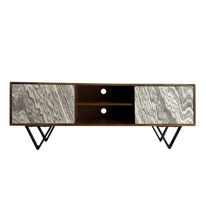 Venlor TV-bænk 150x56x35 cm i massivt sheeshamtræ med hvidt stenlook - Hvid - Møbler - TV borde & mediemøbler - TV-borde