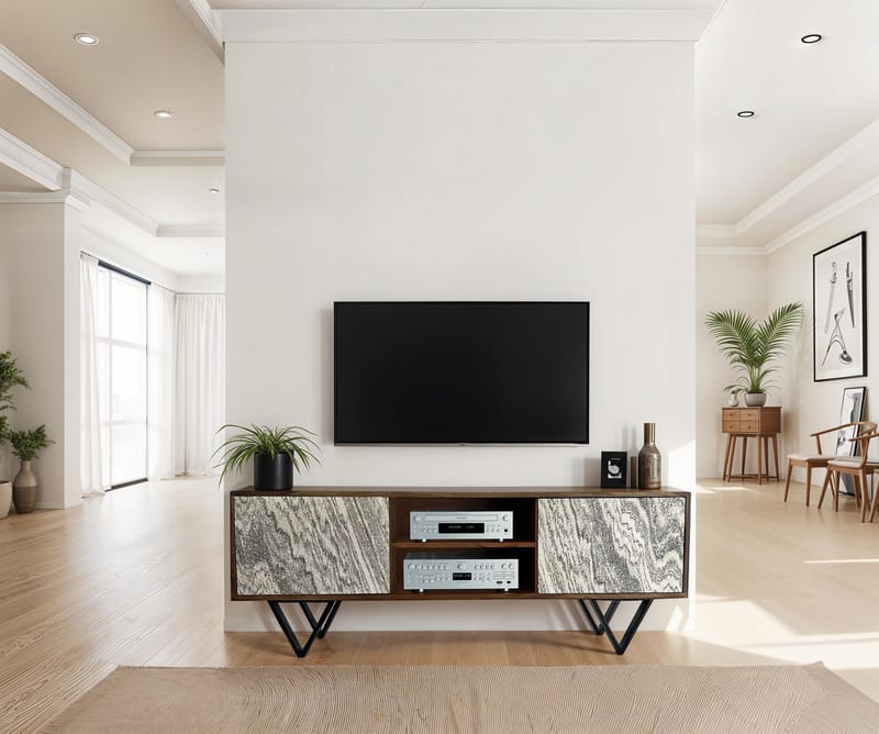 Venlor TV-bænk 150x56x35 cm i massivt sheeshamtræ med hvidt stenlook - Hvid - Møbler - TV borde & mediemøbler - TV-borde