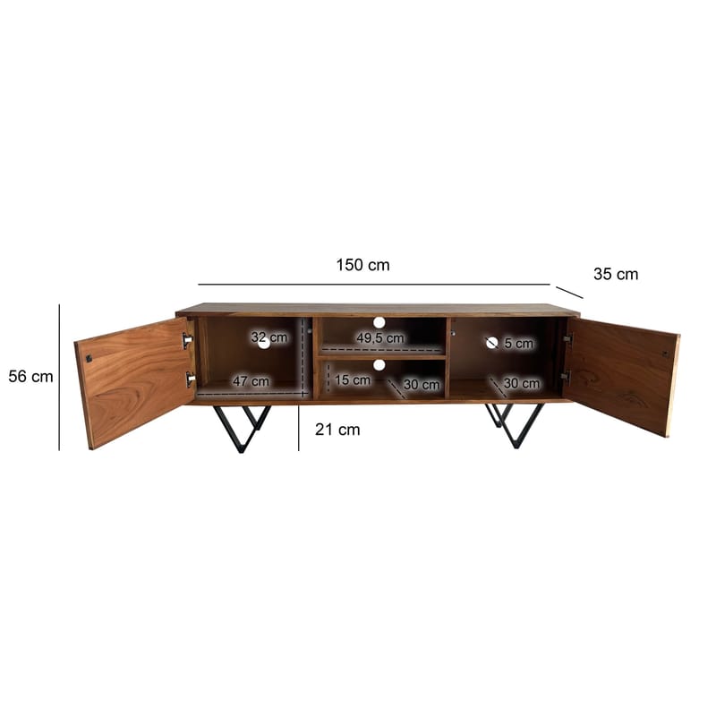 Venlor TV-bænk 150x56x35 cm i massivt sheeshamtræ med hvidt stenlook - Hvid - Møbler - TV borde & mediemøbler - TV-borde
