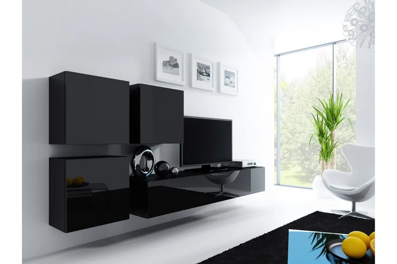 Vigo TV-møbelsæt 230x40x180 cm - Sort / hvid - Møbler - TV borde & mediemøbler - Tv-møbelsæt