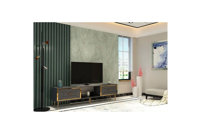 Virdel TV-bænk 150 cm - Antracit/Guld - Møbler - TV borde & mediemøbler - TV-borde