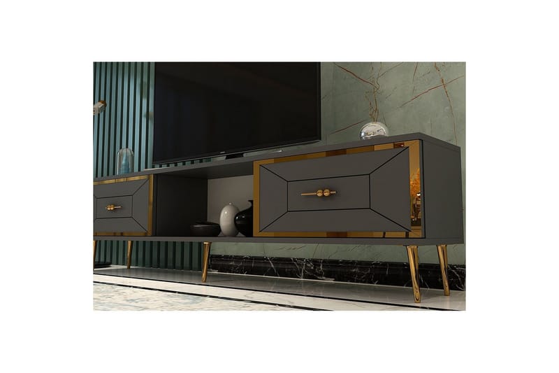 Virdel TV-bænk 150 cm - Antracit/Guld - Møbler - TV borde & mediemøbler - TV-borde