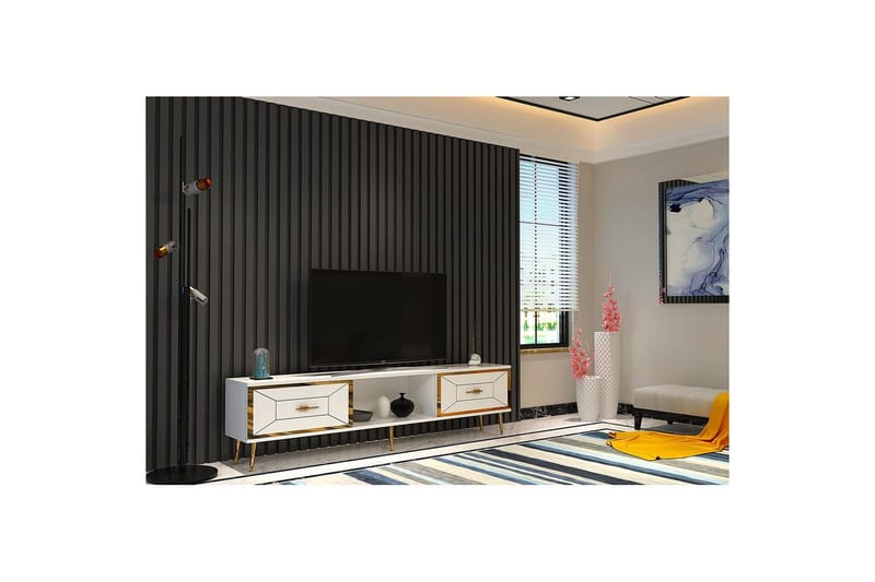 Virdel TV-bænk 150 cm - Hvid/Guld - Møbler - TV borde & mediemøbler - TV-borde