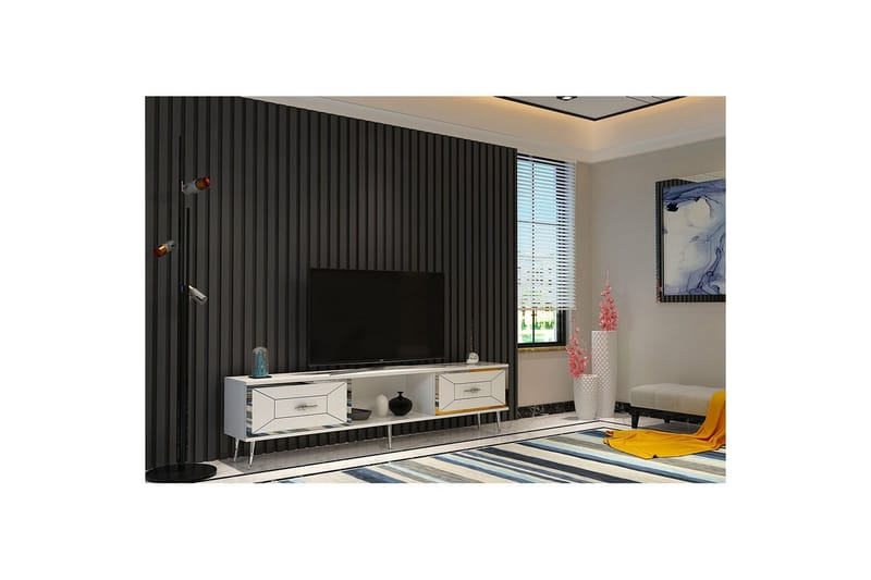 Virdel TV-bænk 150 cm - Hvid/Sølv - Møbler - TV borde & mediemøbler - TV-borde