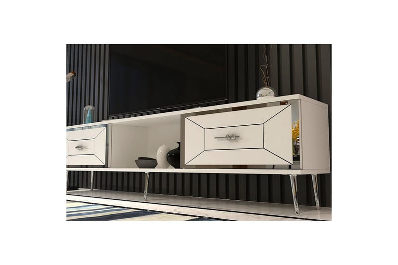 Virdel TV-bænk 150 cm - Hvid/Sølv - Møbler - TV borde & mediemøbler - TV-borde