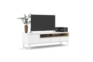 Virender Gulvstående TV-bænk 155,7 cm med Opbevaring i Eg - Hvid|Beige - Møbler - TV borde & mediemøbler - TV-borde