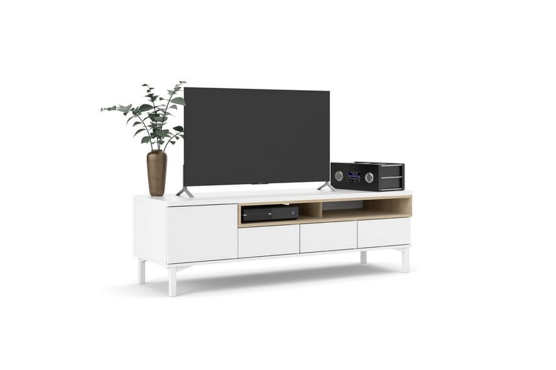 Virender Gulvstående TV-bænk 155,7 cm med Opbevaring i Eg - Hvid|Beige - Møbler - TV borde & mediemøbler - TV-borde