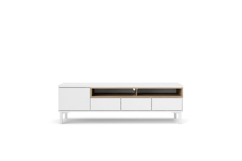 Virender Gulvstående TV-bænk 155,7 cm med Opbevaring i Eg - Hvid|Beige - Møbler - TV borde & mediemøbler - TV-borde