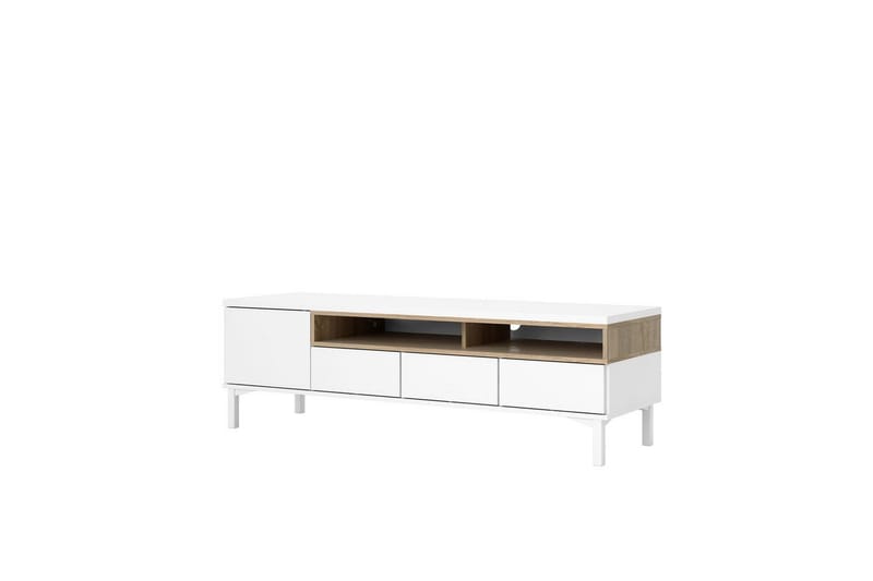 Virender Gulvstående TV-bænk 155,7 cm med Opbevaring i Eg - Hvid|Beige - Møbler - TV borde & mediemøbler - TV-borde