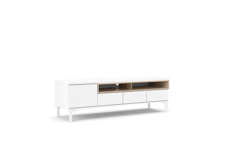 Virender Gulvstående TV-bænk 155,7 cm med Opbevaring i Eg - Hvid|Beige - Møbler - TV borde & mediemøbler - TV-borde