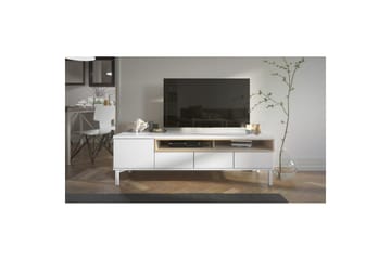 Virender Gulvstående TV-bænk 155,7 cm med Opbevaring i Eg - Hvid|Beige - Møbler - TV borde & mediemøbler - TV-borde