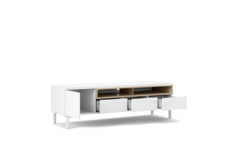 Virender Gulvstående TV-bænk 155,7 cm med Opbevaring i Eg - Hvid|Beige - Møbler - TV borde & mediemøbler - TV-borde