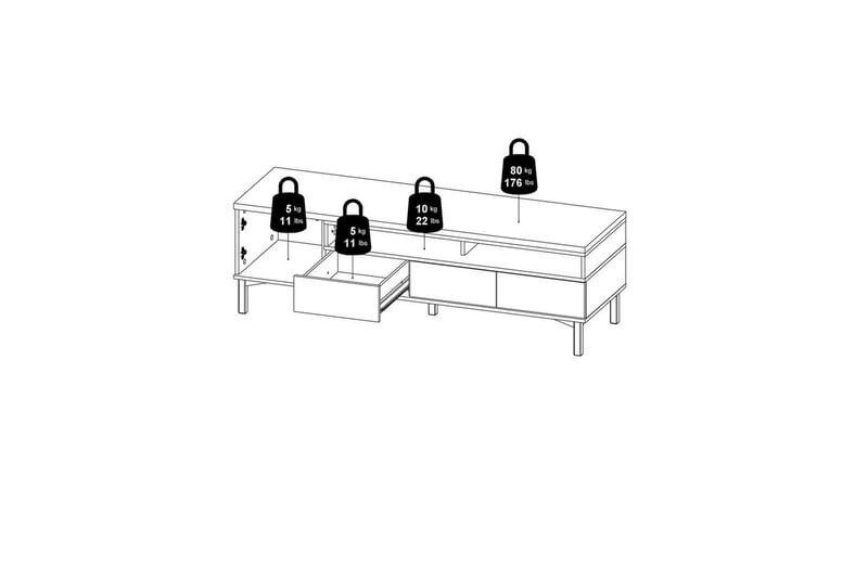 Virender Gulvstående TV-bænk 155,7 cm med Opbevaring i Eg - Hvid|Beige - Møbler - TV borde & mediemøbler - TV-borde