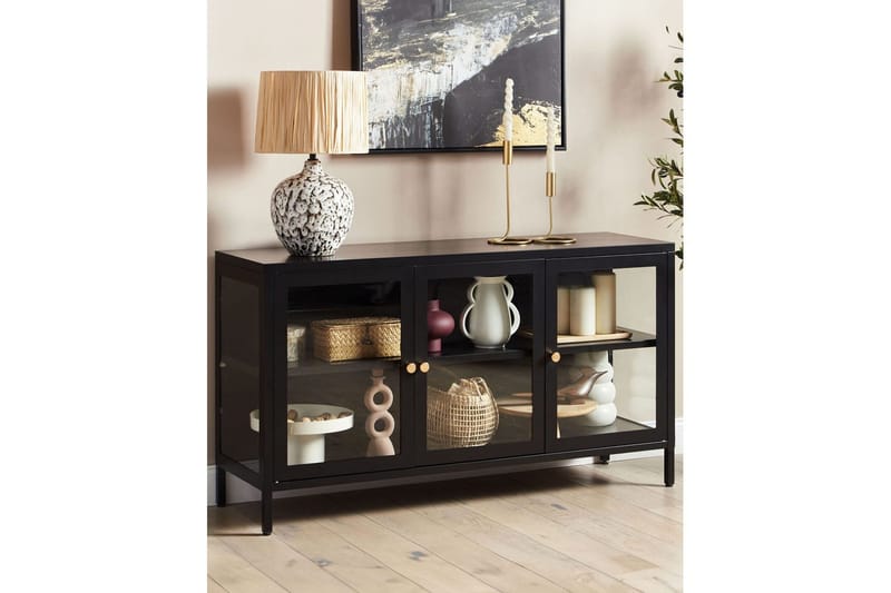 Vitrineskab Newport Sort - Sort - Opbevaring - Skab - Vitrineskabe