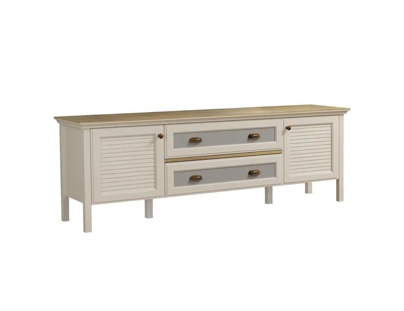 Vopira TV-bænk 180 cm, Creme, eg, grå